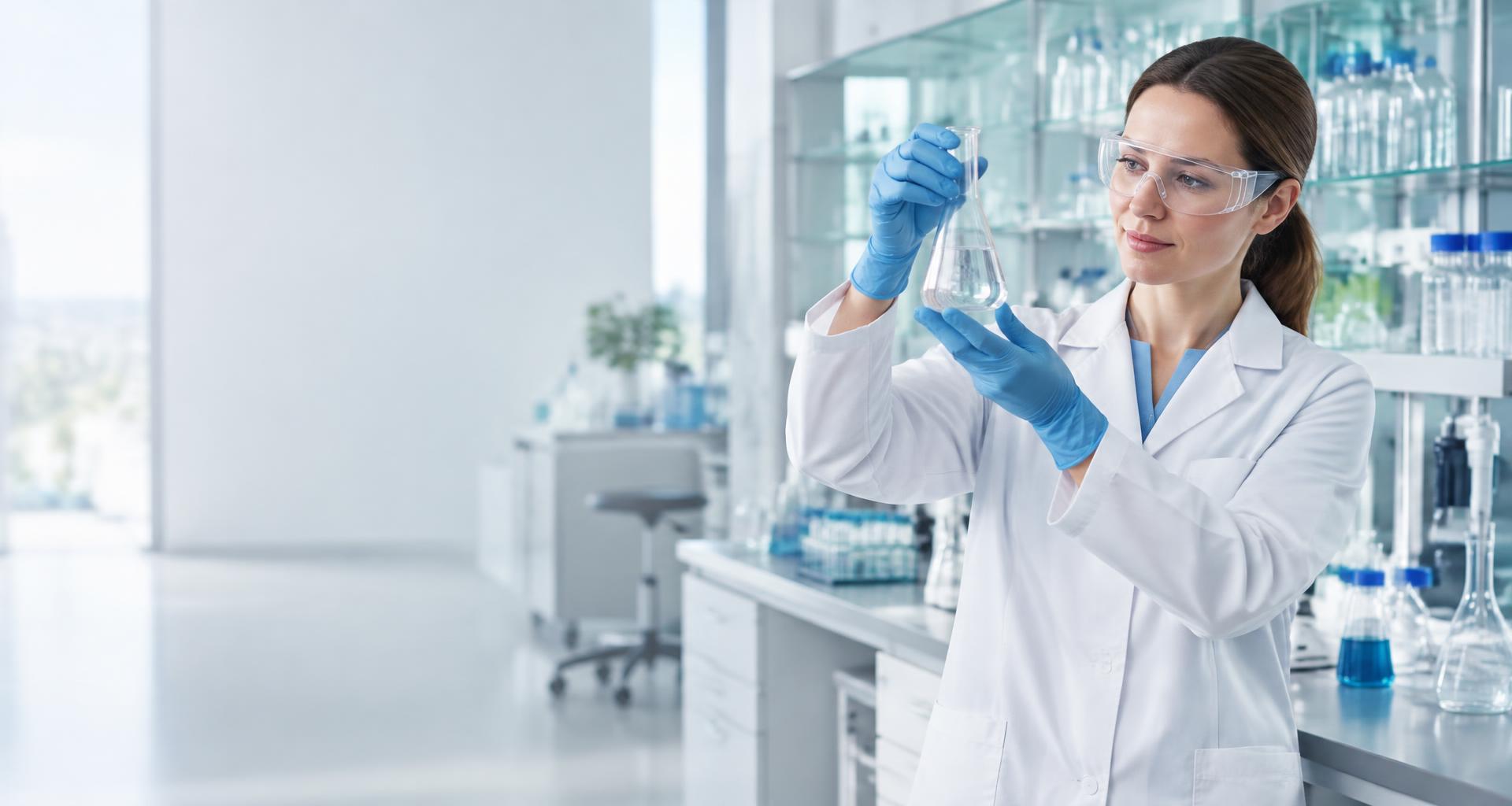 Specjalistka badająca próbkę w jasnym laboratorium — zdjęcie ilustracyjne